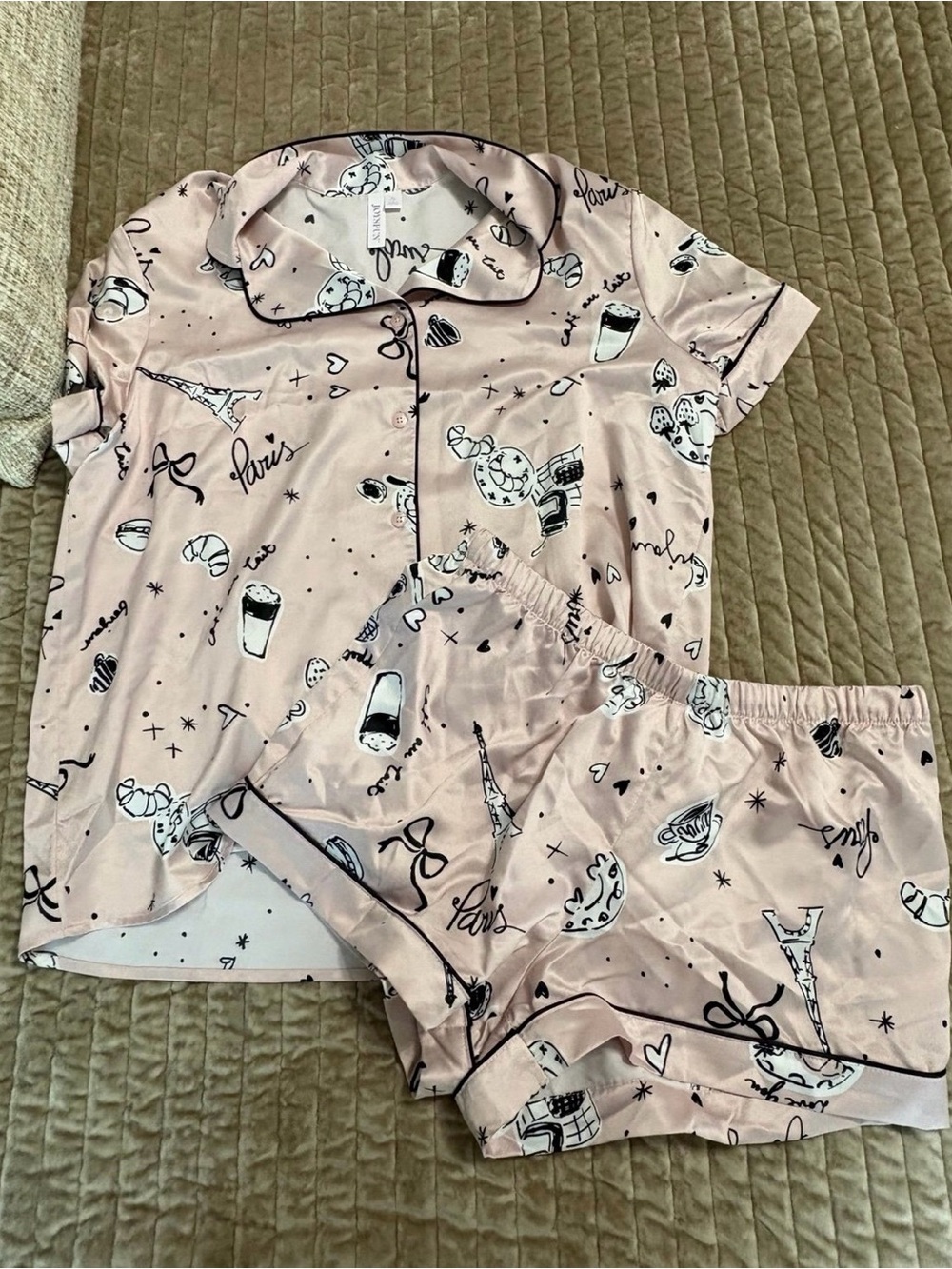 Satin Short Pajama Set - Blush Pink - Picture 2 of 5